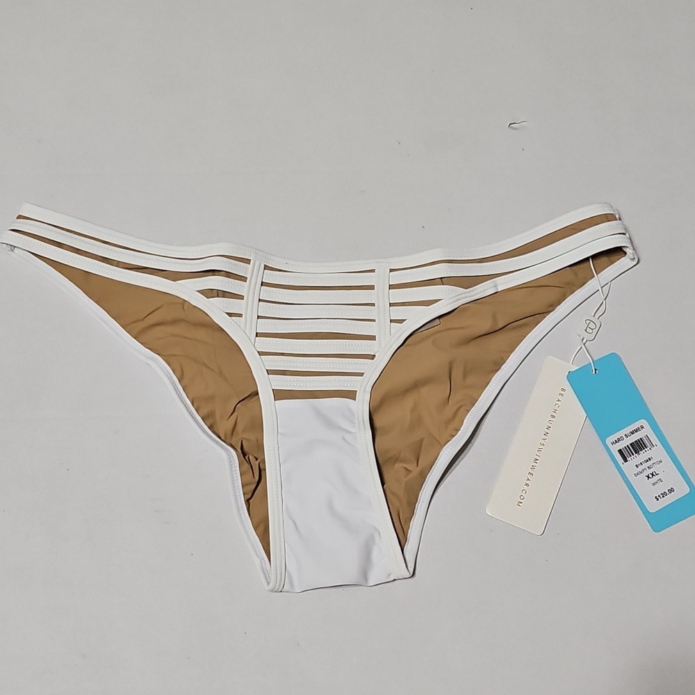 Beach Bunny Hard Summer Skimpy Bikini Bottom Blush & White XXL New